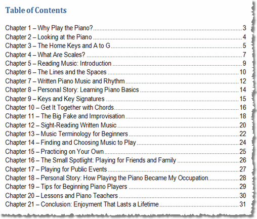 Table of contents