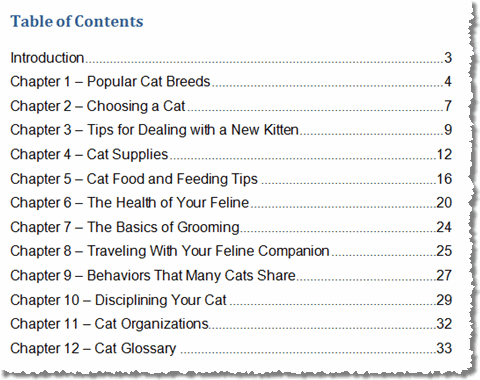 Table of contents